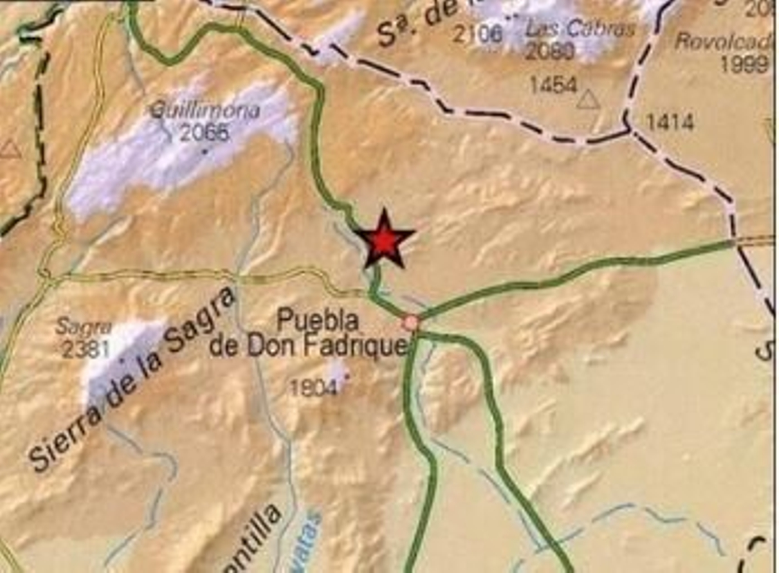 Imagen del lugar en el que se ha producido el terremoto, ofrcida por el Instituto Geográfico Nacional