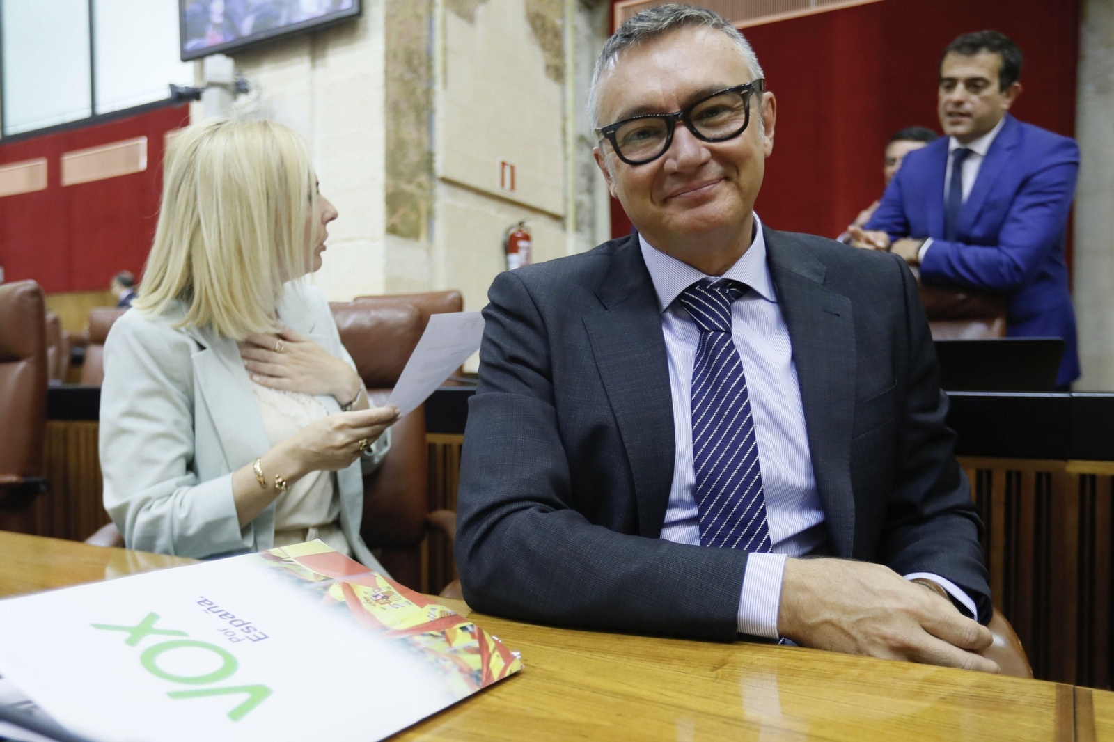 El portavoz de Vox, Manuel Gavira, en el Parlamento andaluz.