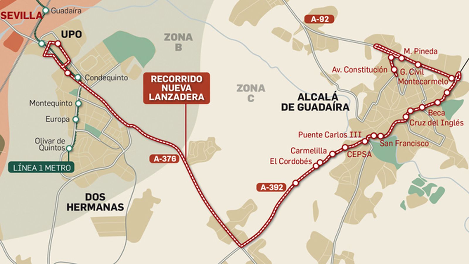 Una nueva lanzadera conectará la zona Norte con la Olavide y el Metro. Fuente: Ayuntamiento de Alcalá de Guadaíra