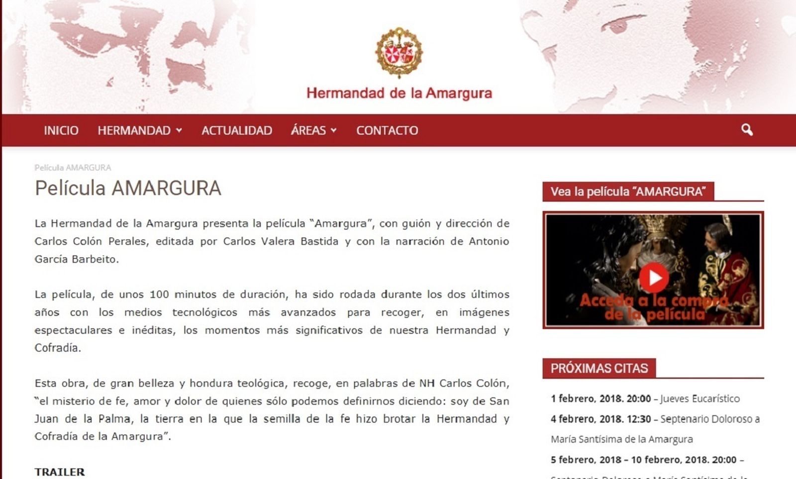 Página web de la corporación donde se explica cómo se puede ver la película online.