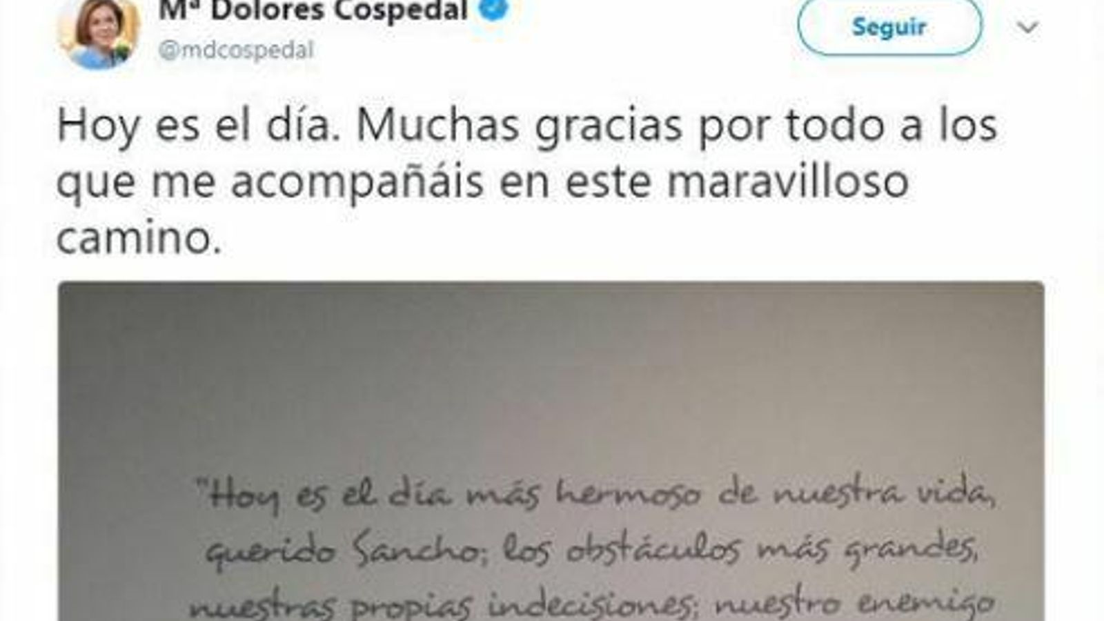 Publicacion en Twitter de Cospedal
