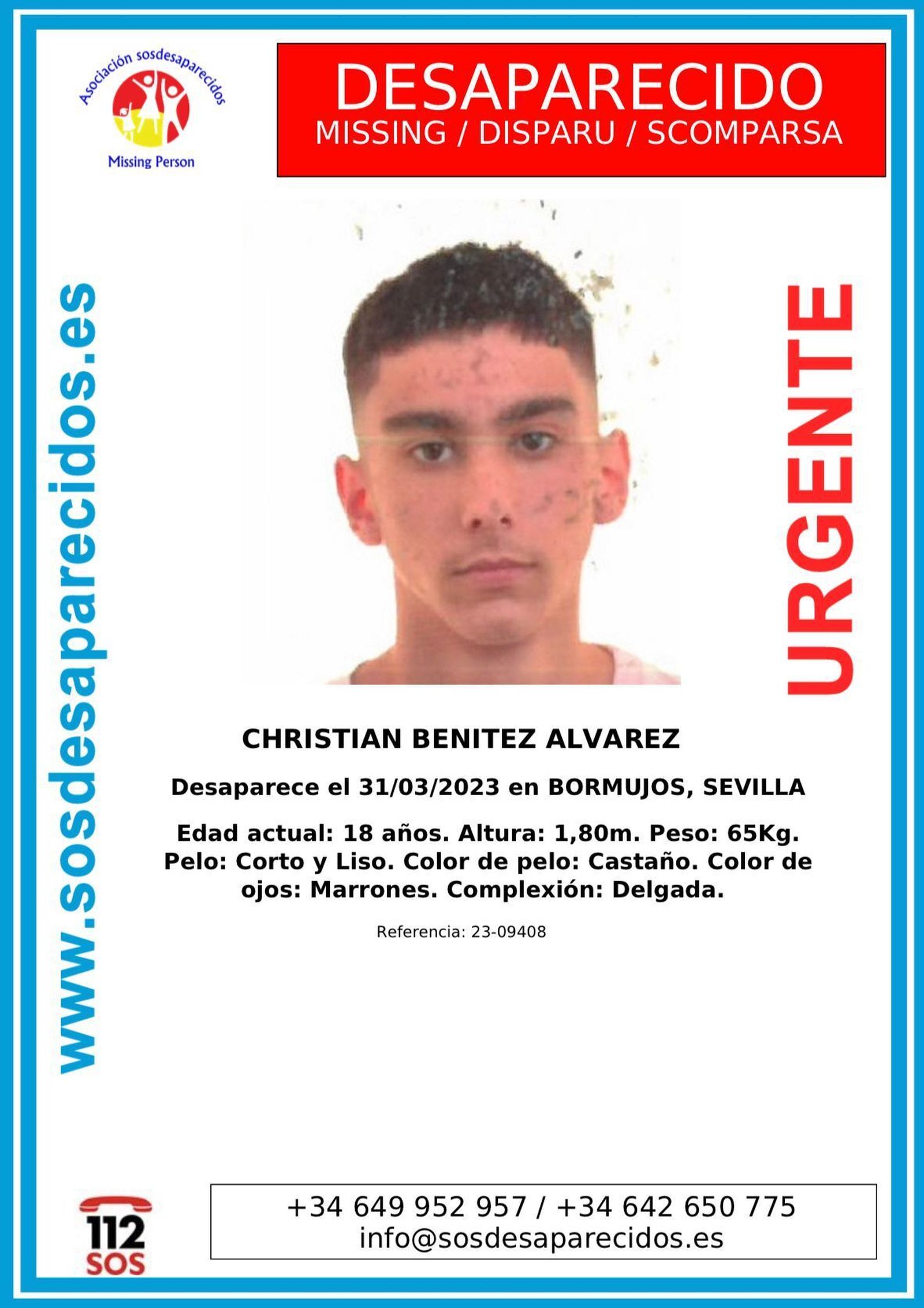 La alerta de la desaparición difundida por la Asociación SOS Desaparecidos.