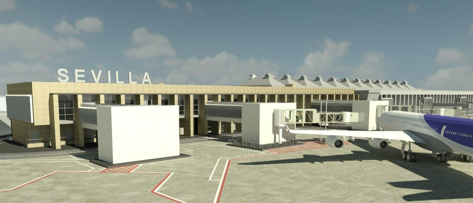 Recreación virtual de cómo quedará el aeropuerto de Sevilla tras la remodelación.