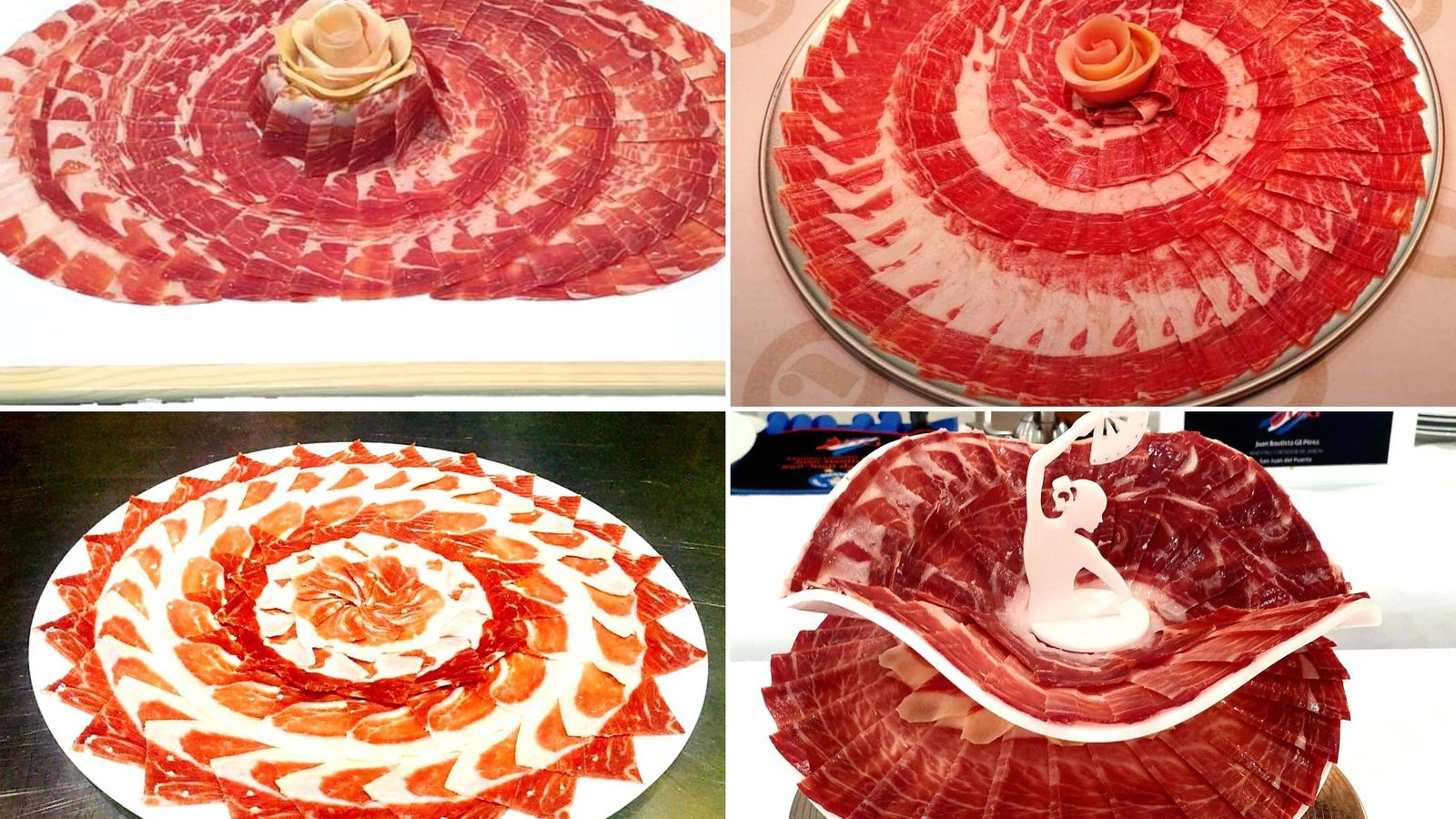 Algunas de las creaciones del cortador de jamón onubense Algunas de las creaciones del cortador de jamón onubense