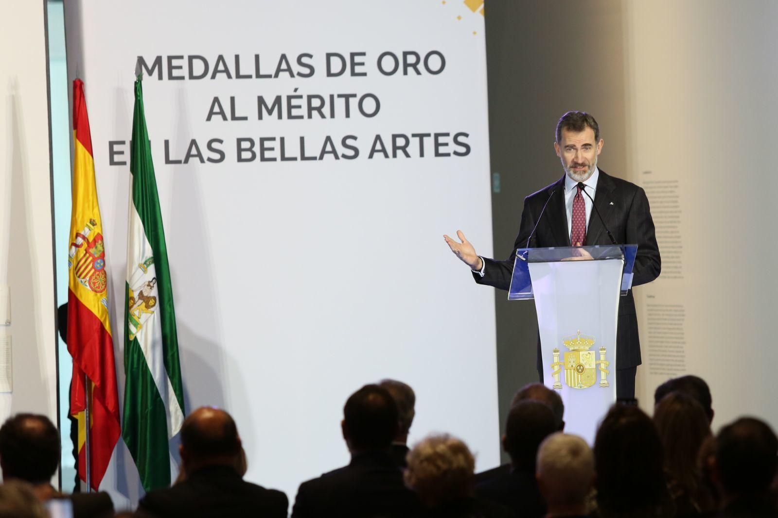 El Rey durante su intervención en las Medallas de Oro al Mérito en las Bellas Artes.
