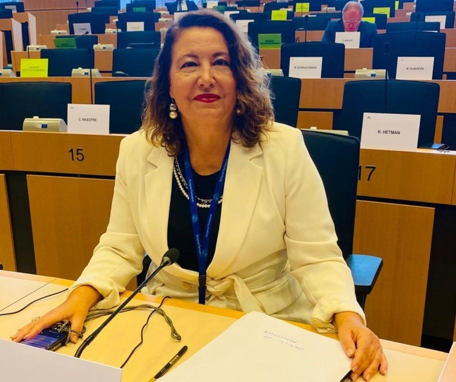 La eurodiputada del PP Carmen Crespo durante la comisión de Agricultura en el Parlamento Europeo