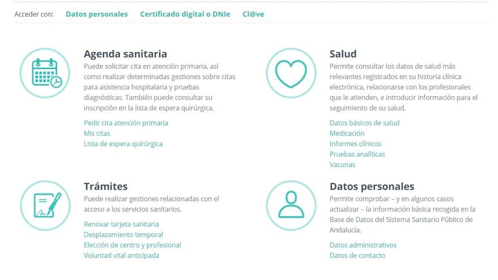 Página principal de la web ClicSalud, para pedir consulta médica del SAS.