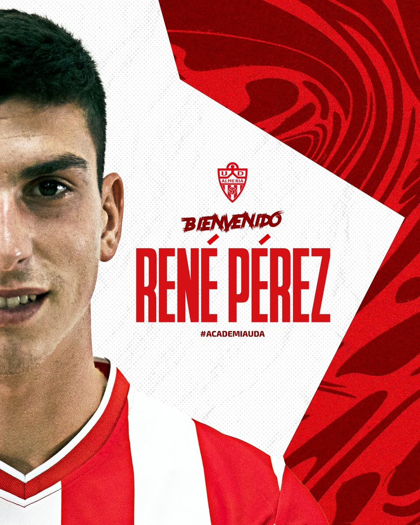 Cartel con el que el Almería B anunciaba la incorporación del centrocampista René Perez.