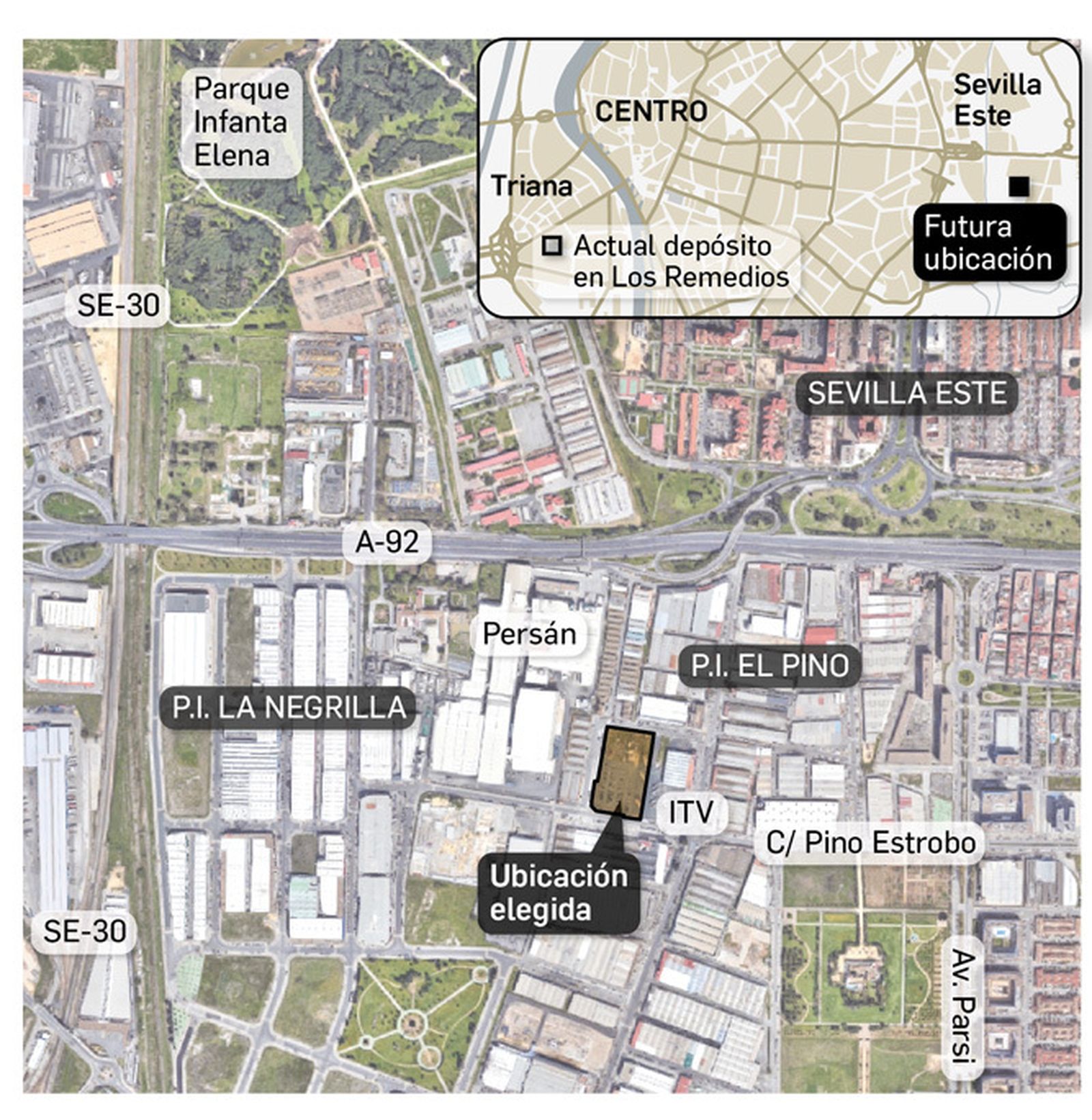 Ubicación prevista para el depósito de la grúa municipal. Fuente: Delegación de Movilidad.