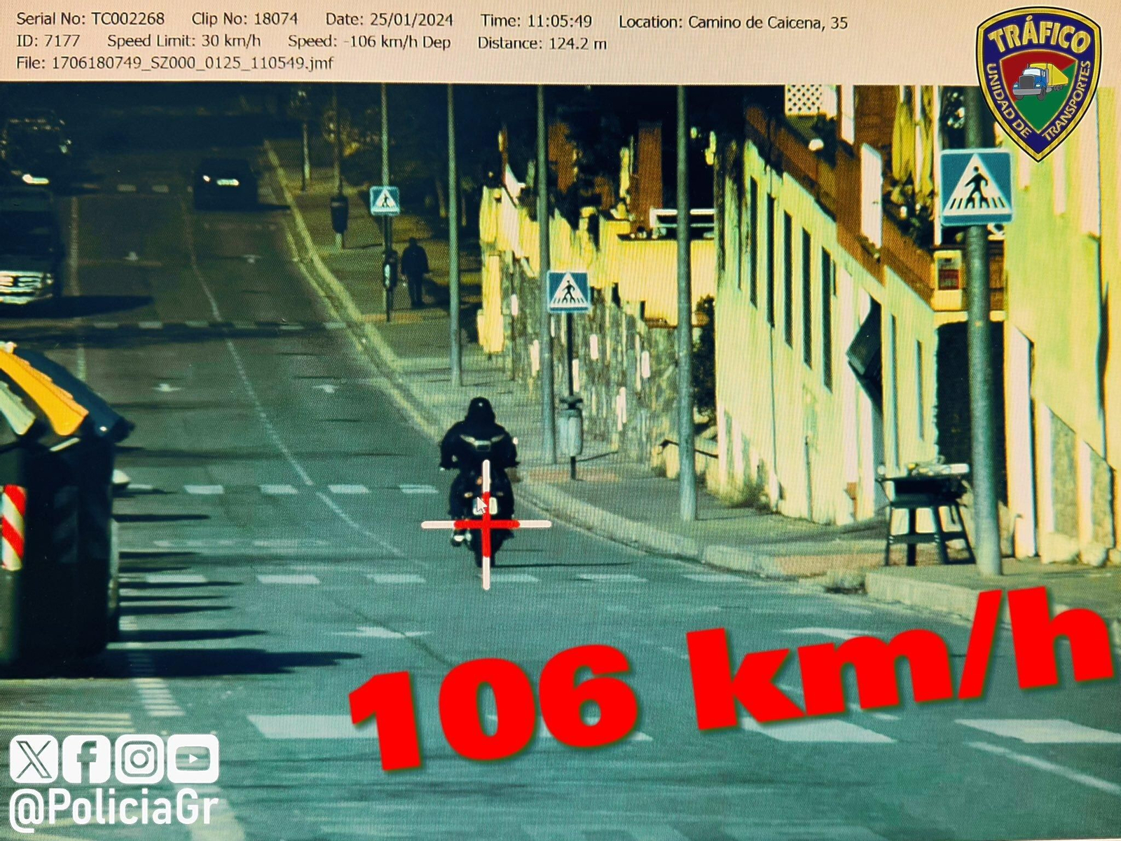 Imagen del radar que detectó al motorista