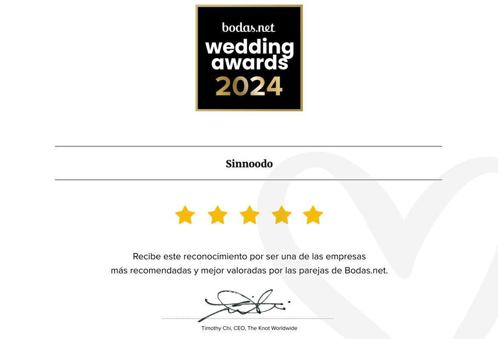 Sinnoodo, ganador de un Wedding Awards 2024 de Bodas.net.