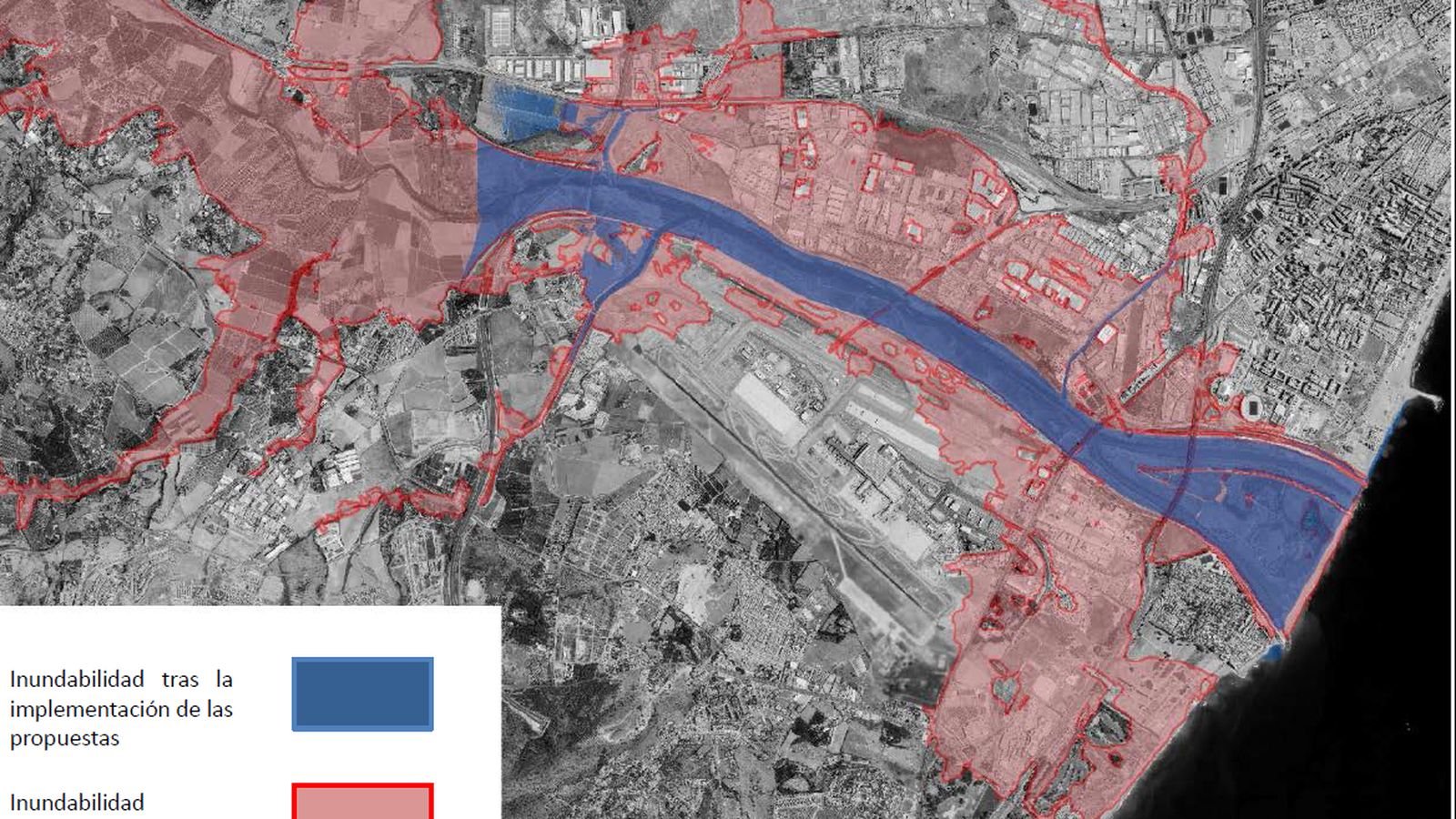 Huella de inundabilidad antes y después de la ejecución de las obras previstas.