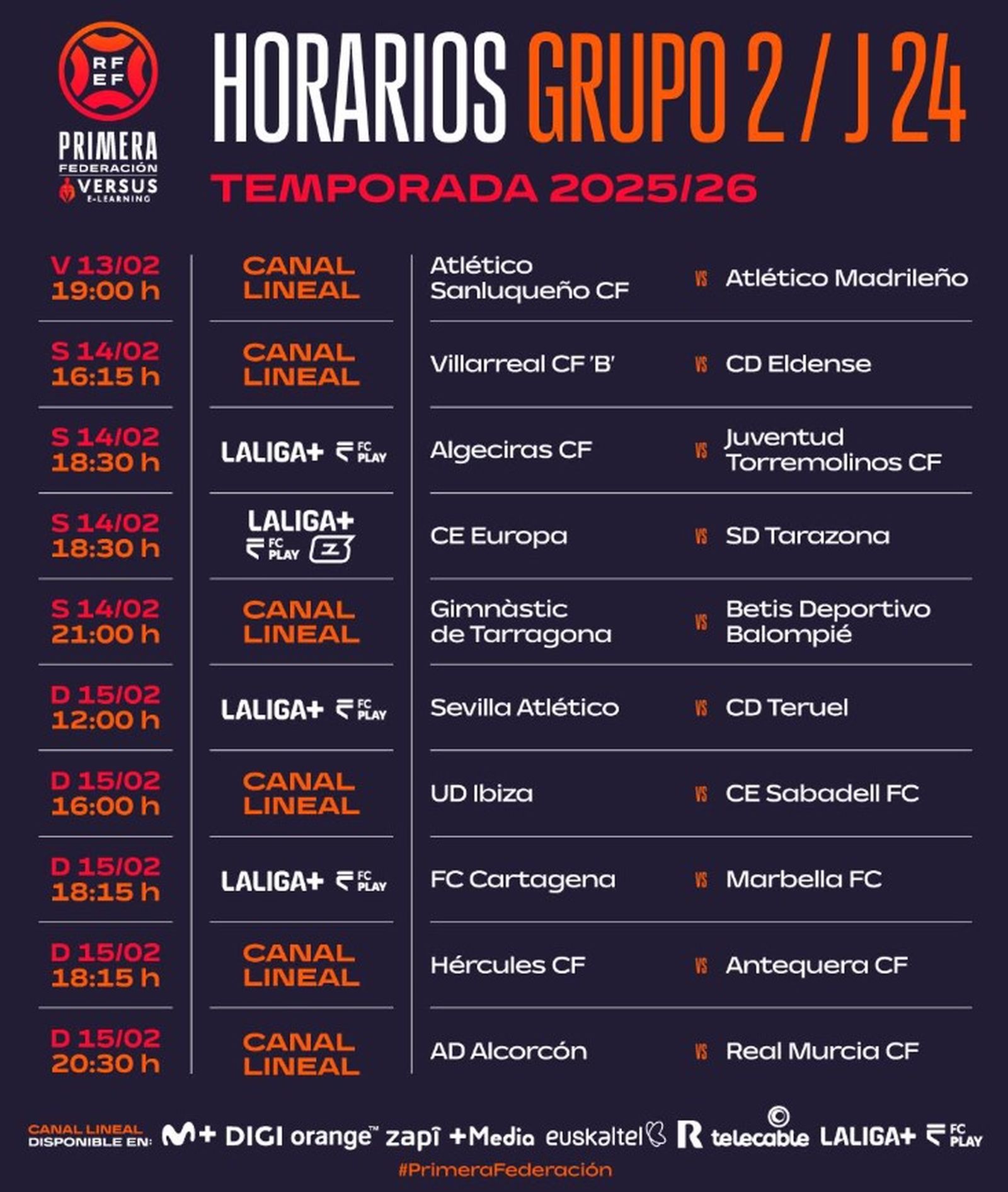 Los horarios de la 24ª jornada en el grupo II de la Primera Federación