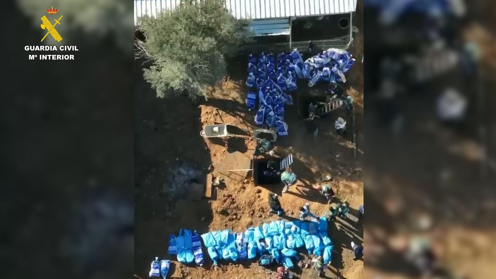 La cocaína intervenida en diciembre en Coria del Río, vista desde el aire.