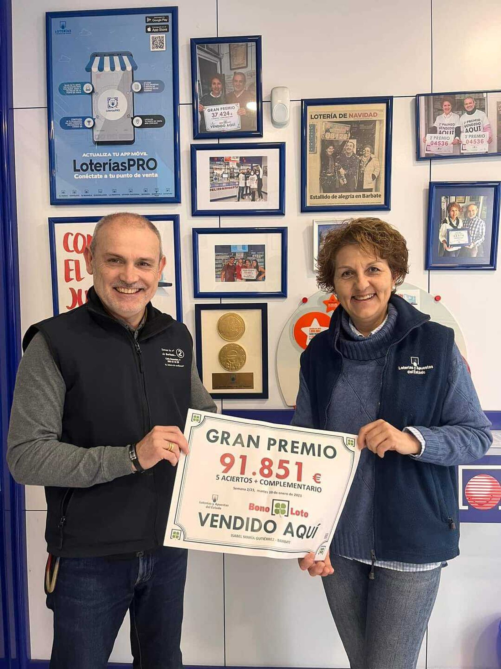 Los propietarios de la administración de Barbate que ha dado un premio de la Bonoloto