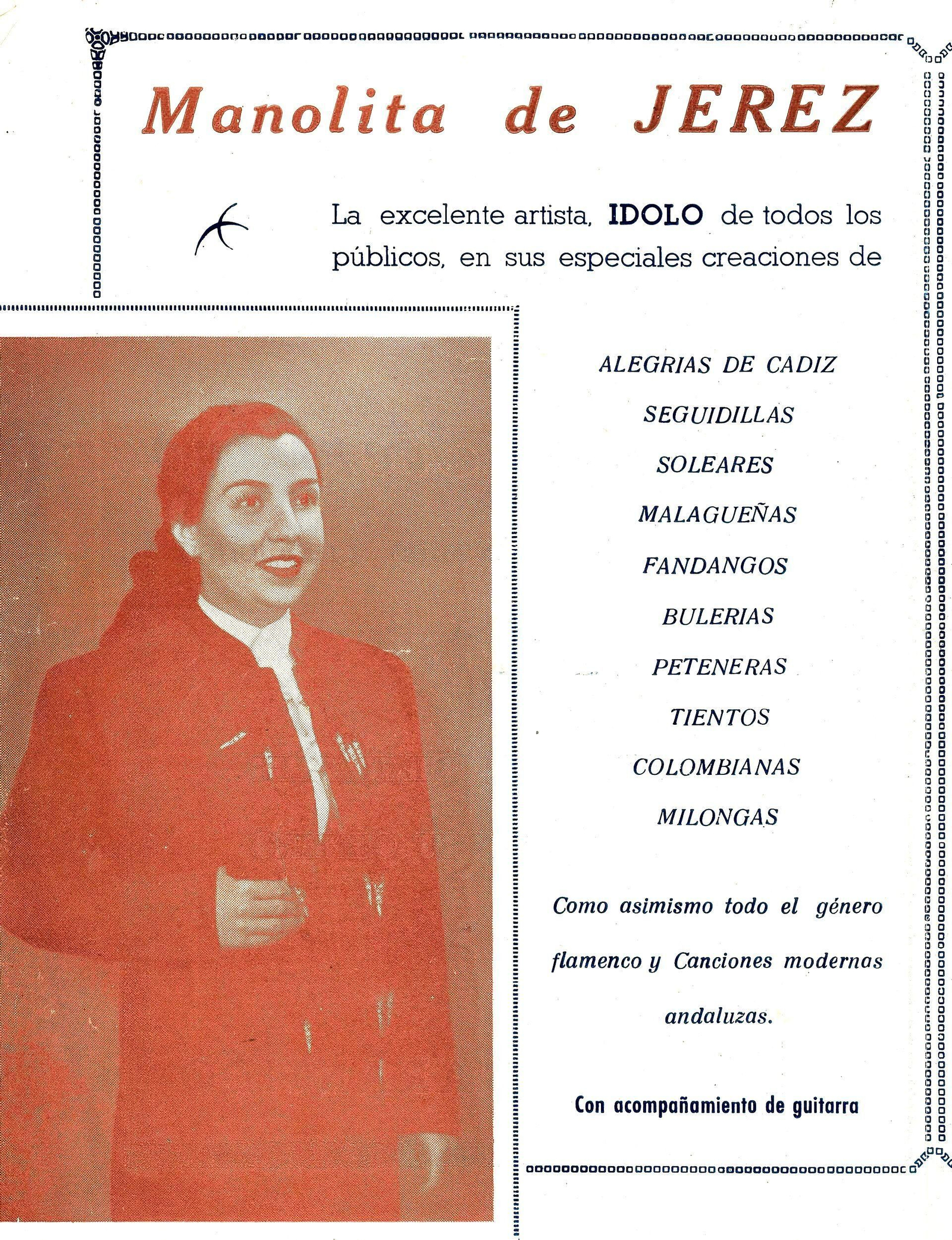 Programa anunciando a Manolita de Jerez.