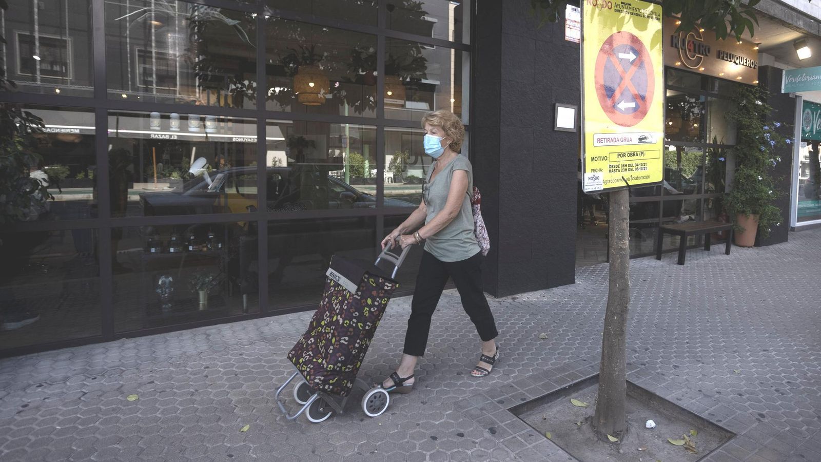 Una vecina pasa junto a otro de los carteles, colocado en un árbol.