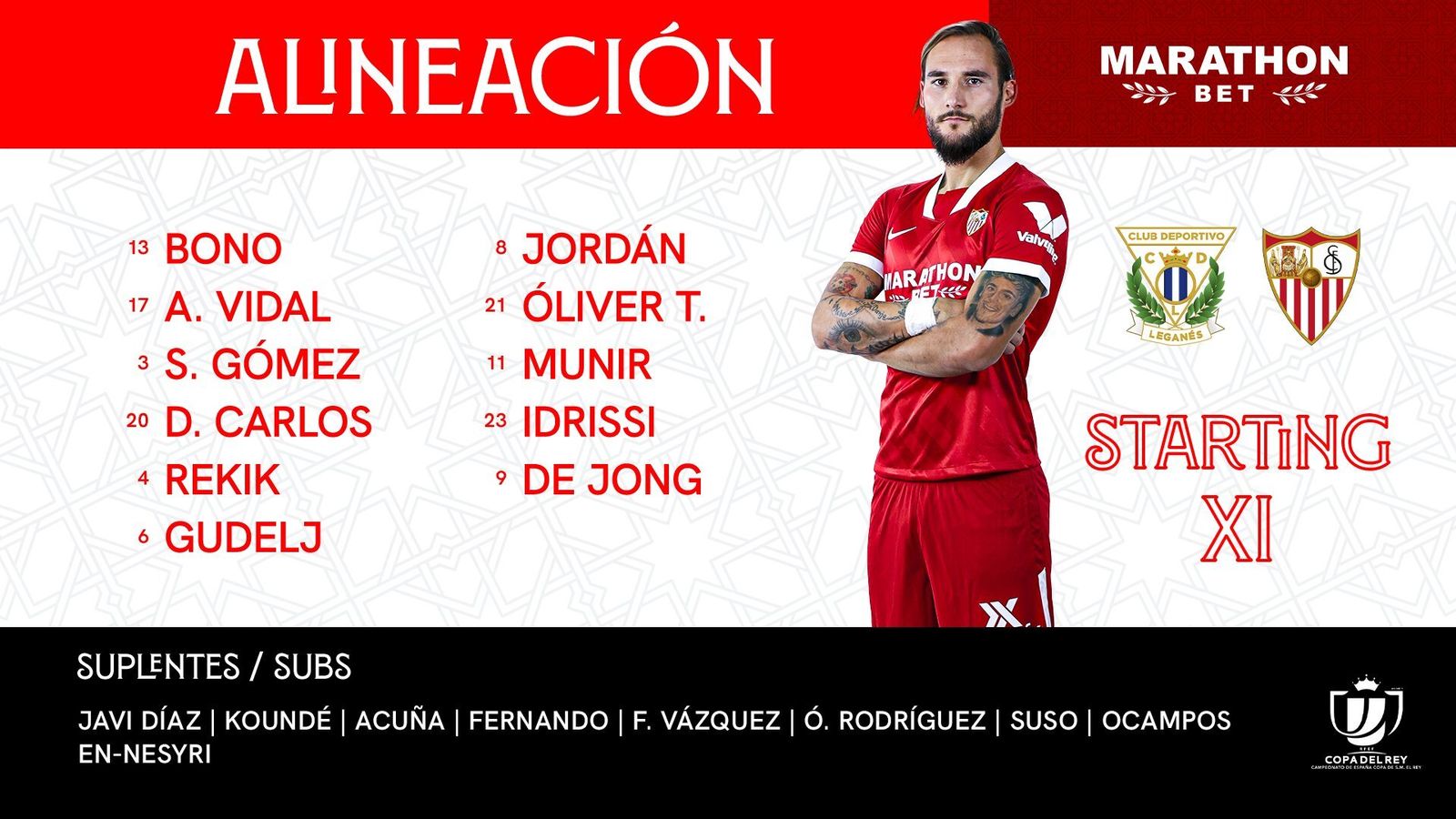 Carátula con el once titular del Sevilla ante el Leganés.