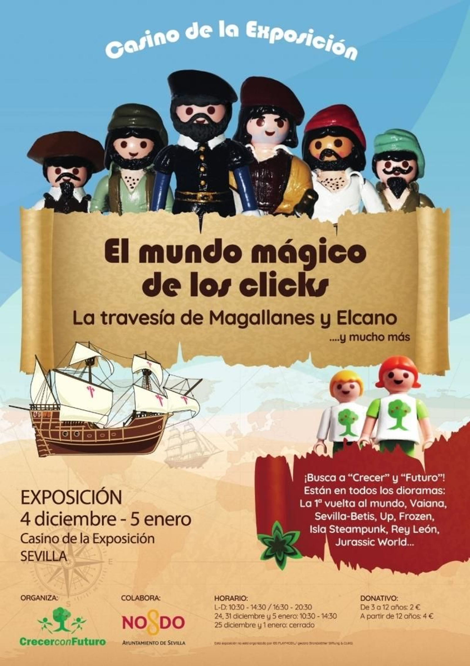 En la exposición habrá que encontrar a Crecer y Futuro -una niña y un niño click-  presentes semiocultos en los expositores de la muestra.