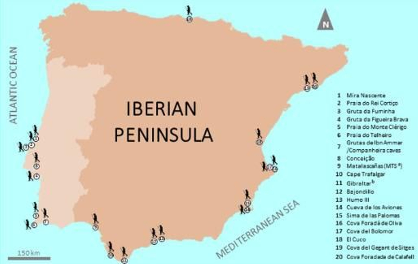 Distribución de yacimientos costeros neandertales en la Península Ibérica (Captura del artículo) Distribución de yacimientos costeros neandertales en la Península Ibérica (Captura del artículo)