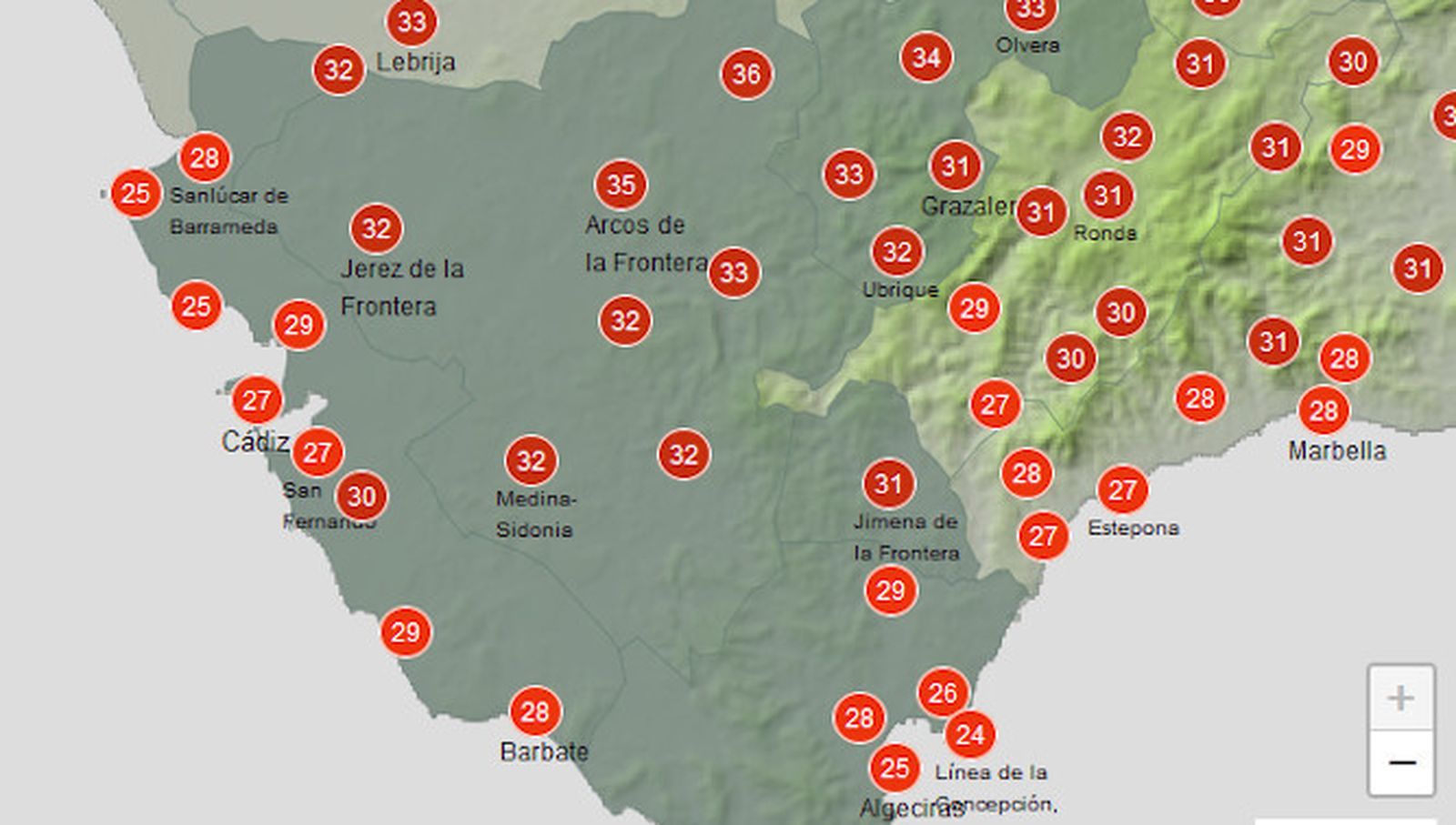 Máximas previstas para este miércoles.