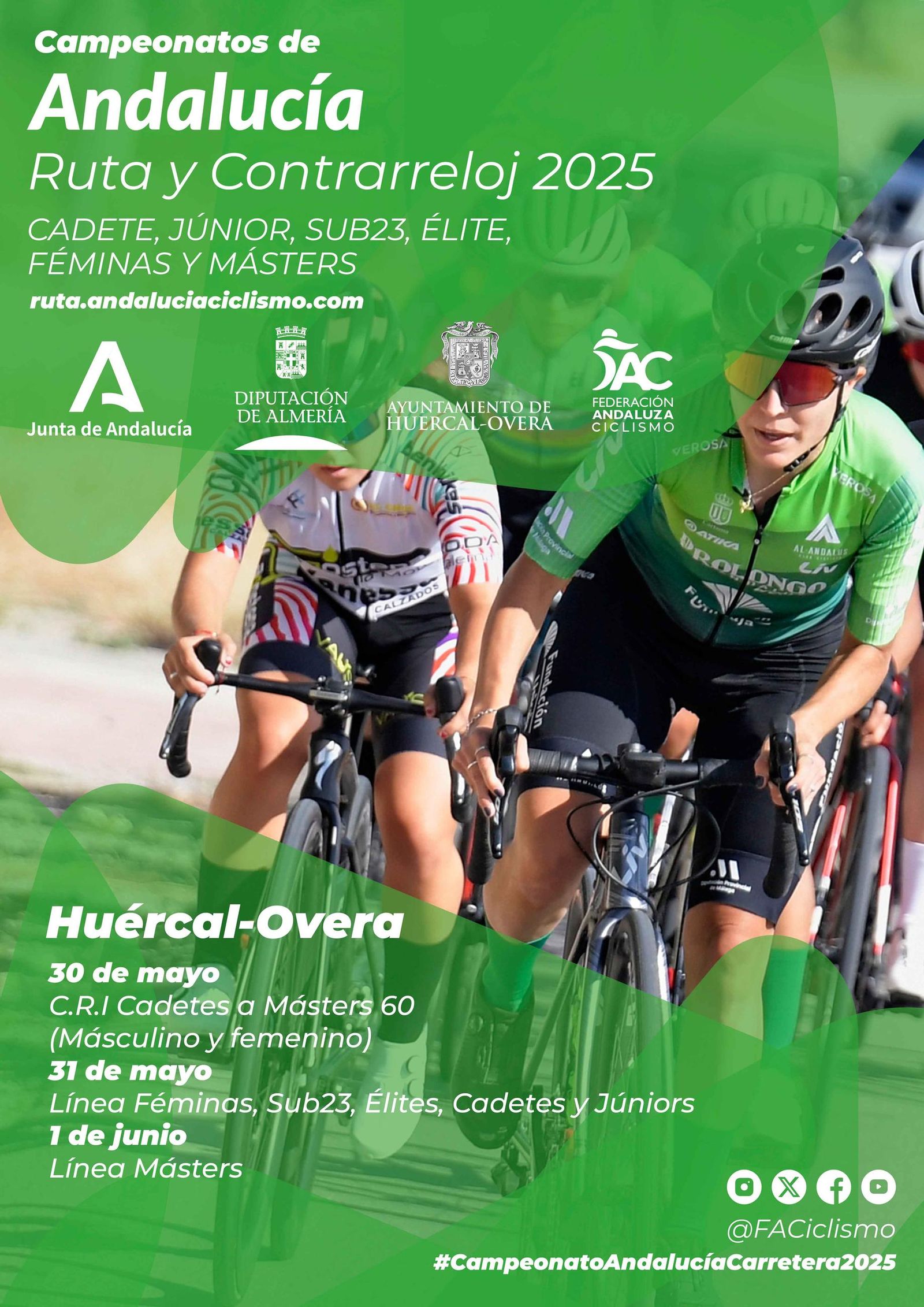 Cartel de los Campeonatos de Andalucía Ruta y Contrarreloj 2025 que tendrán lugar en Huércal-Overa.