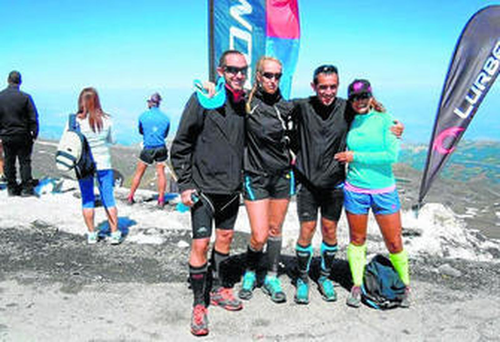 Juanma Pérez, Cristina Cadenas, Mario Rodríguez y Laura Aciara,  juntos en Sierra Nevada Mountain Festival en 2013.