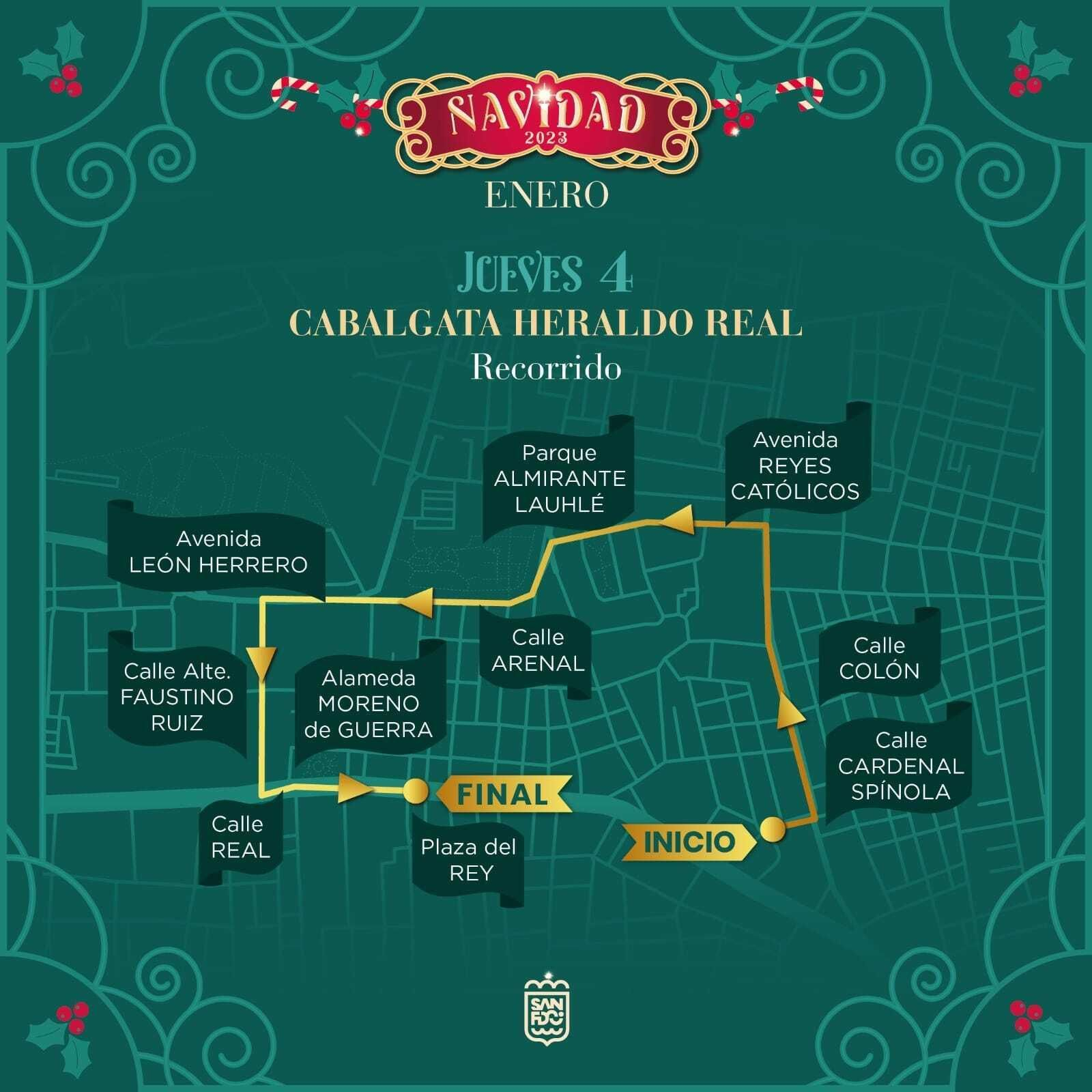 Cartel informativo con el recorrido de la cabalgata del Heraldo Real de la Navidad 2023.
