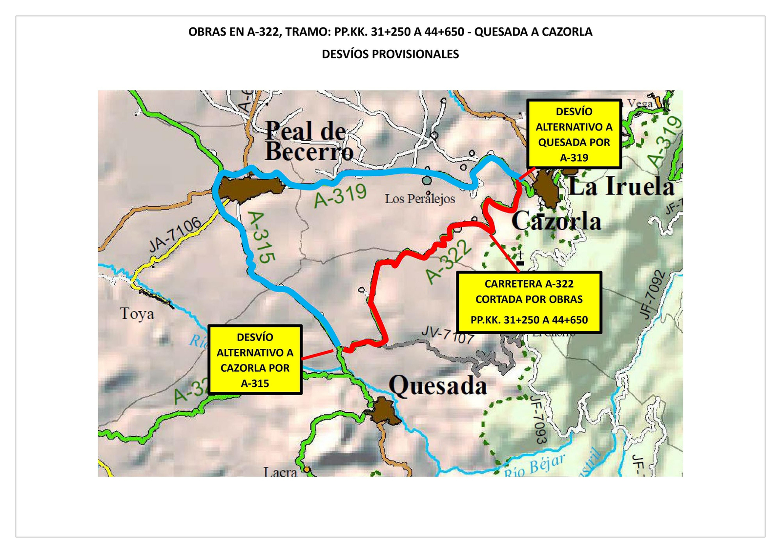 Corte temporal al tráfico en la A-322, que une Quesada y Cazorla.