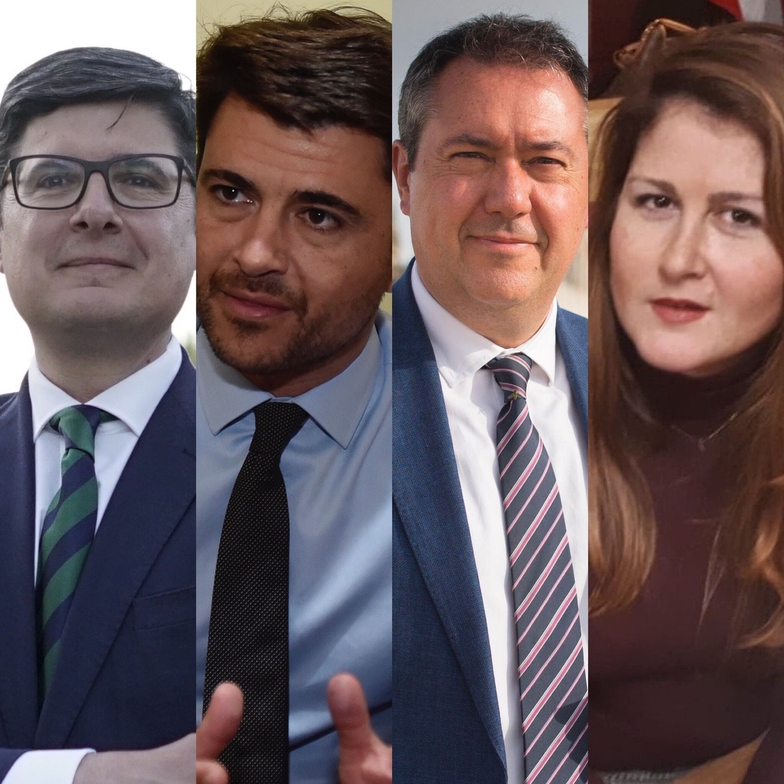 Los candidatos a la Alcaldía: Álvaro Pimentel (C's), Beltrán Pérez (PP), Juan Espadas (PSOE) y Susana Serrano (Adelante Sevilla).