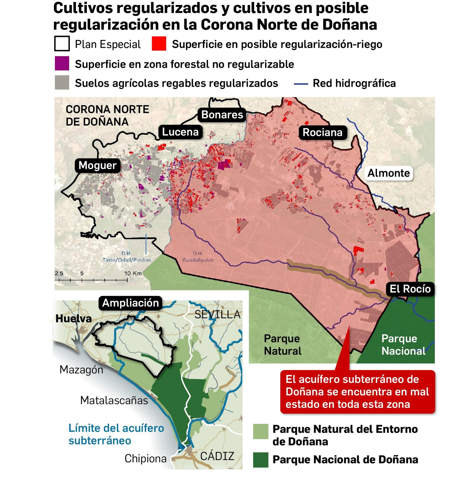 Situación de los cultivos en la Corona Norte de Doñana. Fuente: WWF.