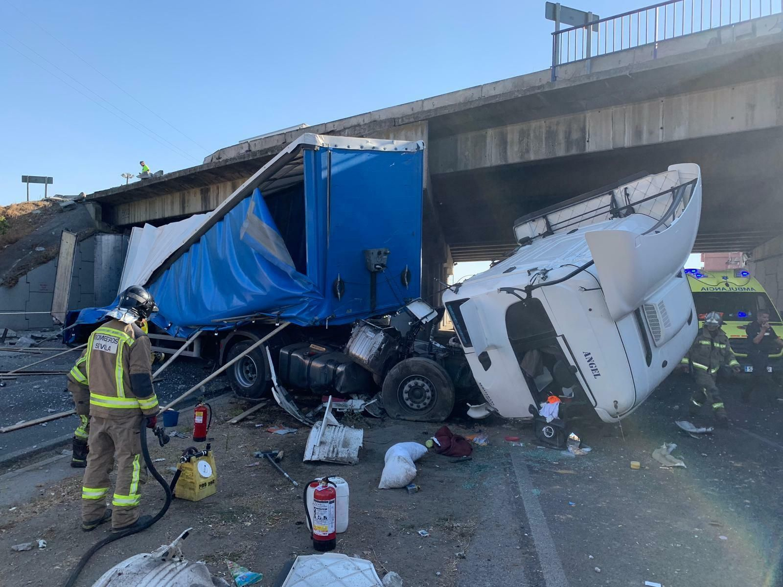 Las imágenes del camión accidentado en Montes Sierra