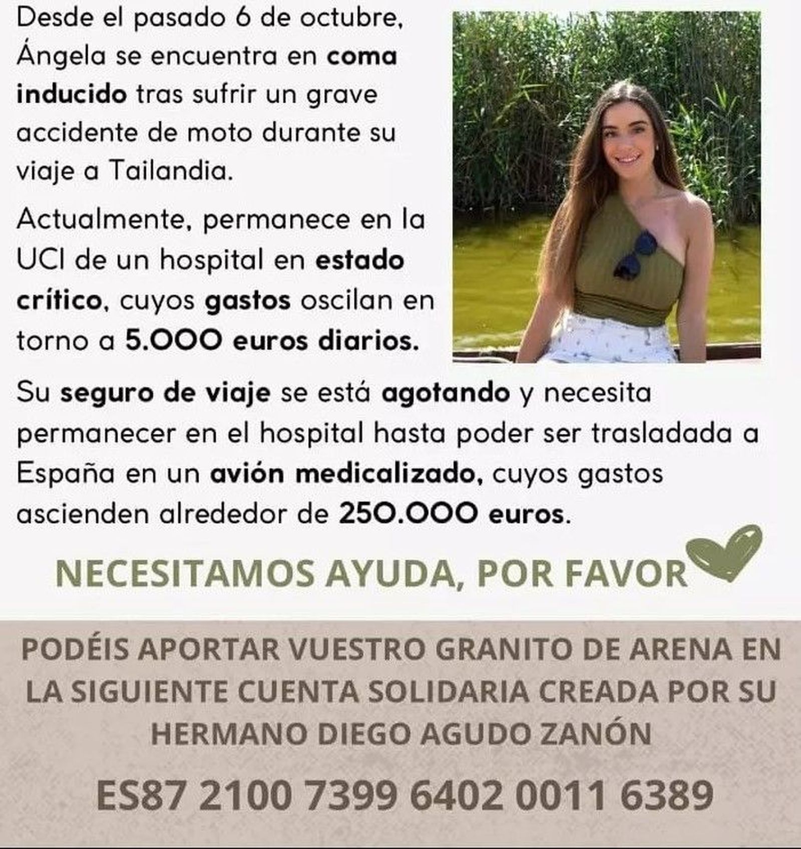 La familia de una joven valenciana en coma en Tailandia pide ayuda para traerla a España