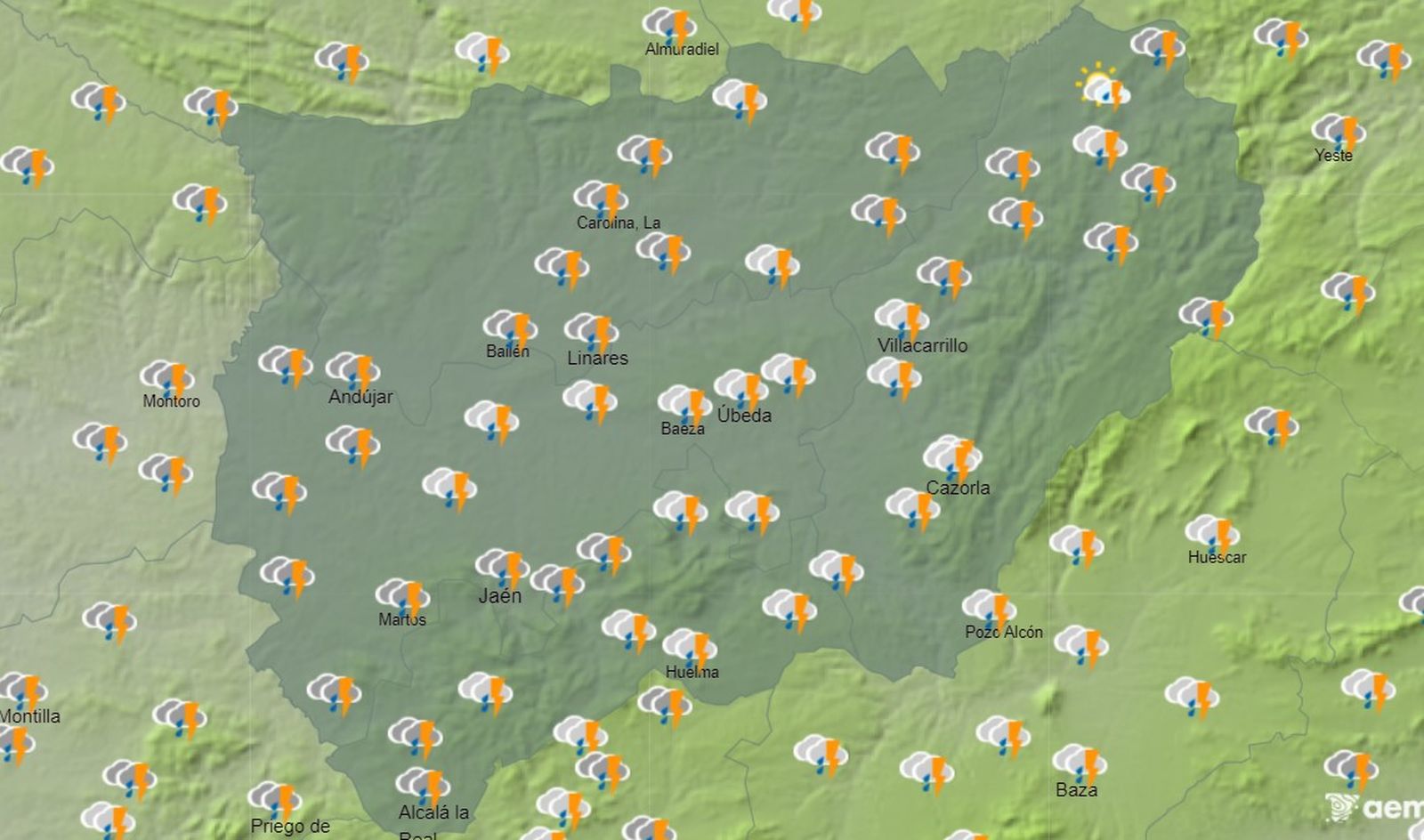 Mapa del tiempo el miércoles 4 de marzo entre las 12-18 horas.