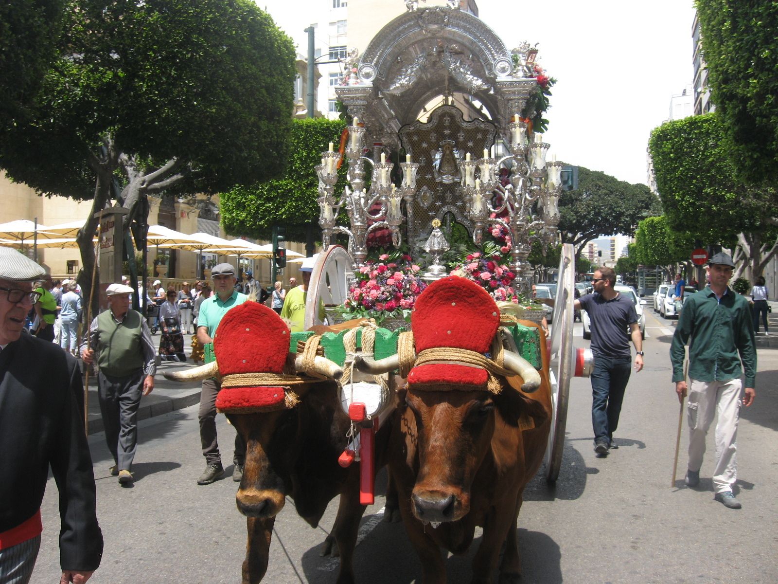 La carreta con el Simpecado baja el Paseo en la última romería.