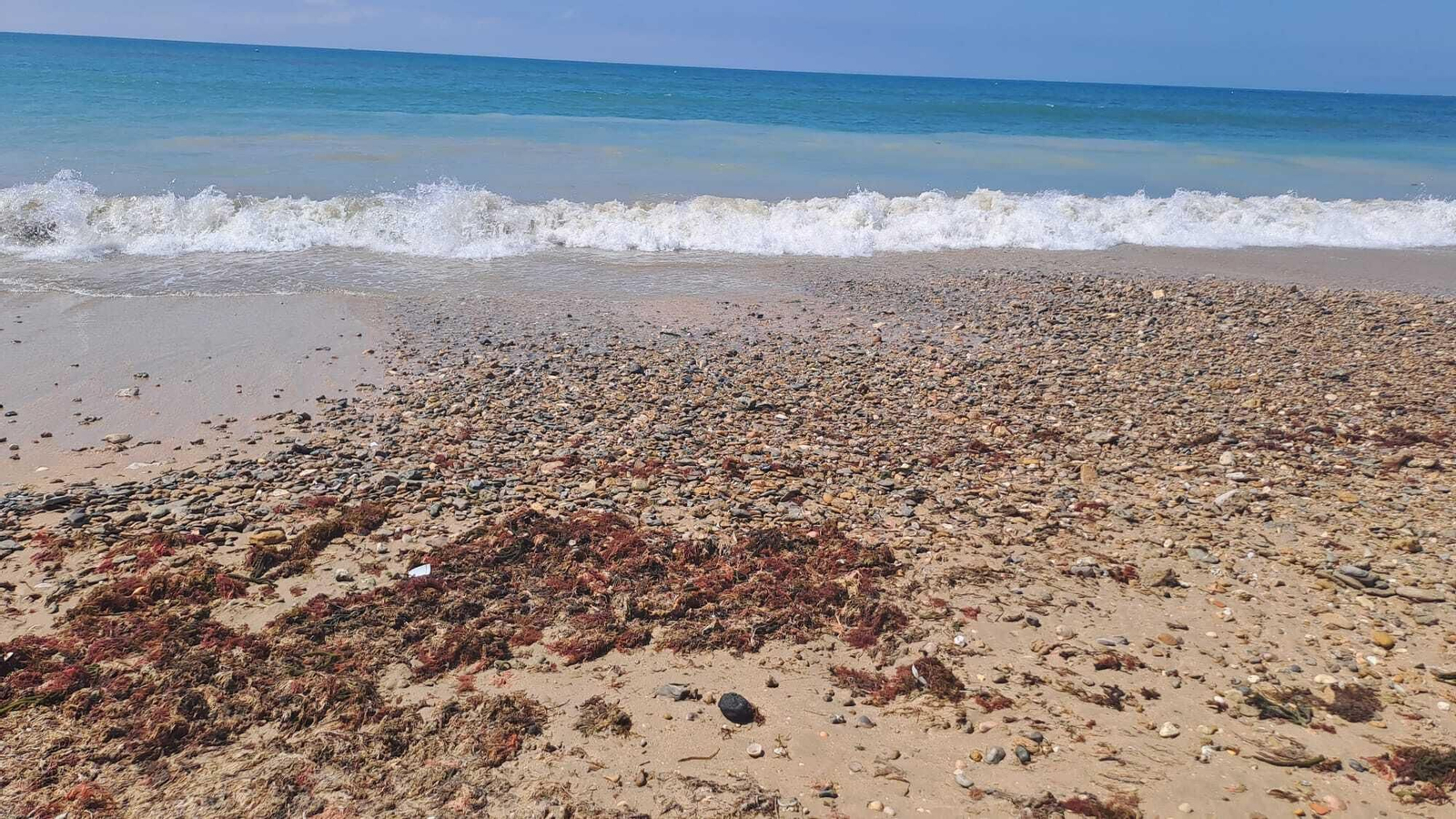 Así luce la playa Victoria llena de piedras