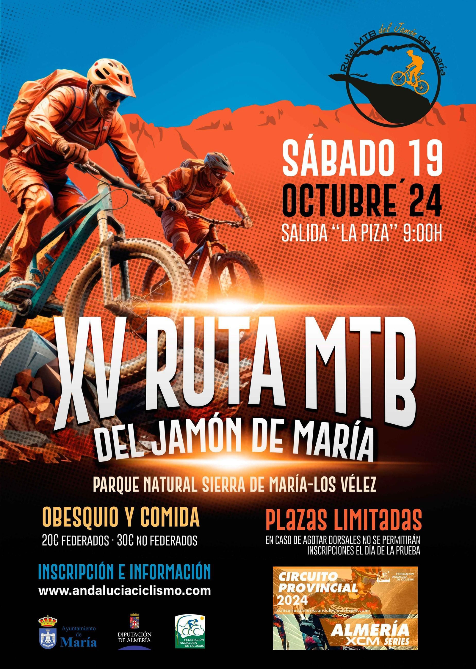 Cartel de la MTB Ruta del Jamón María 2024 del sábado 19 de octubre. Cartel de la MTB Ruta del Jamón María 2024 del sábado 19 de octubre.