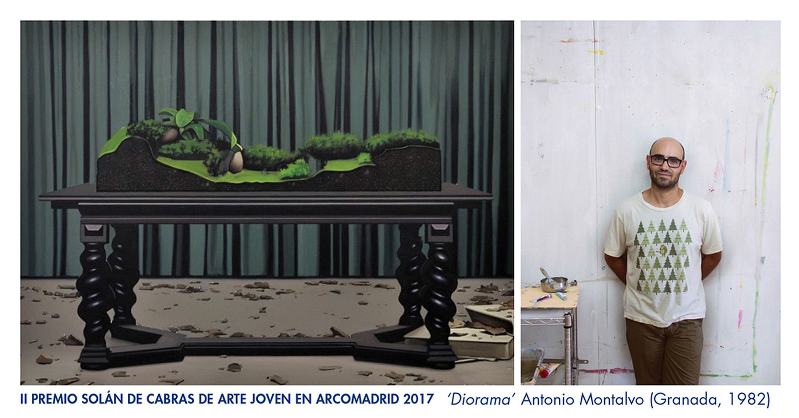 La obra premiada junto al artista granadino.