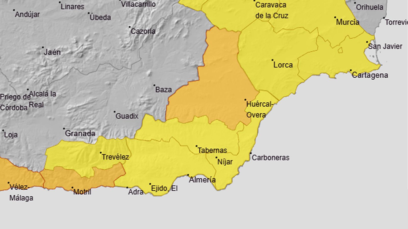 Alerta por lluvias en Almería el domingo 28 de diciembre