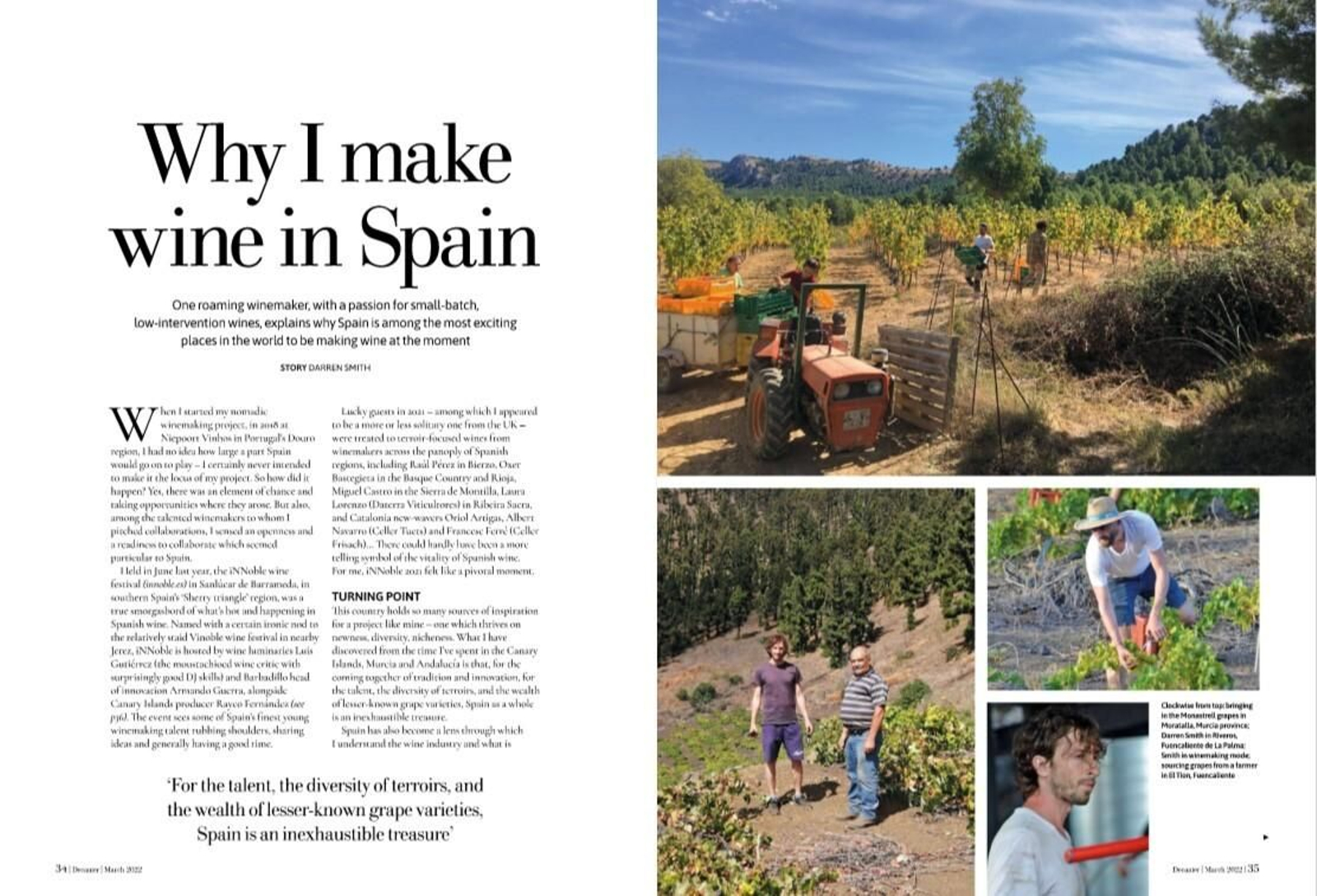 Imagen de uno de los artículos dedicados por Decanter al vino español encabezado por los blancos del Marco de Jerez.