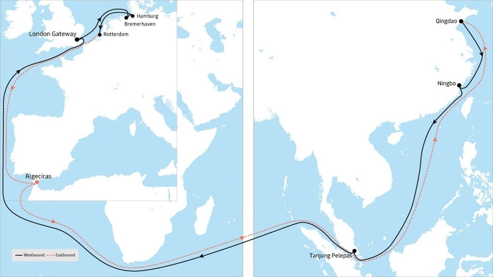 Nueva configuración del servicio AE5 entre Asia y Europa, con escala en Algeciras