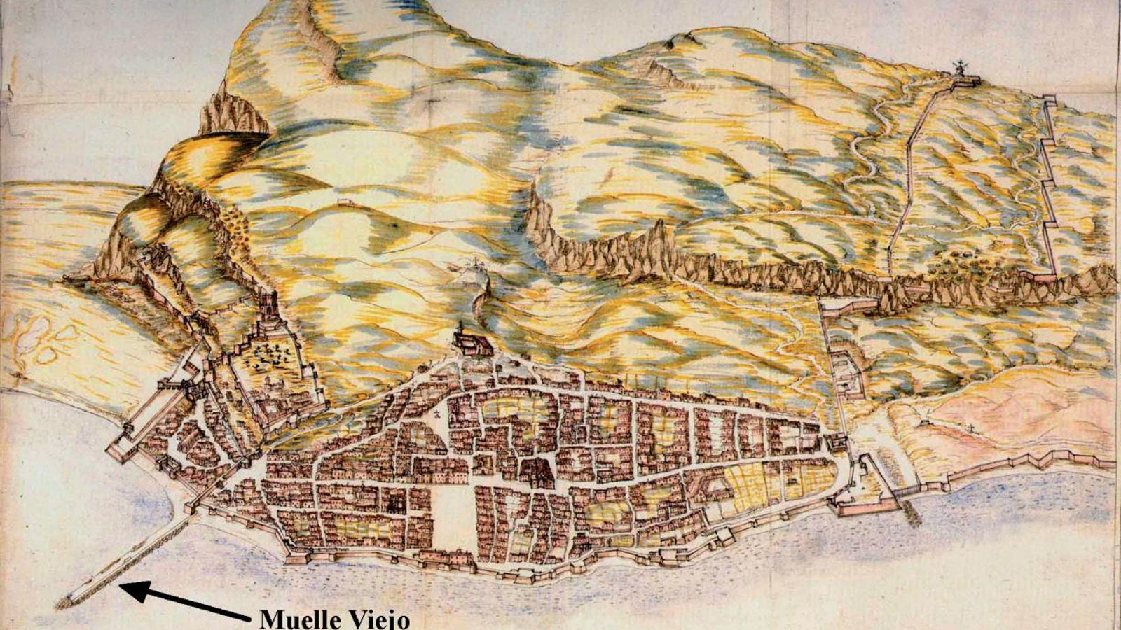 La ciudad de Gibraltar y el Muelle Viejo en 1627 según Luis Bravo de Acuña.
