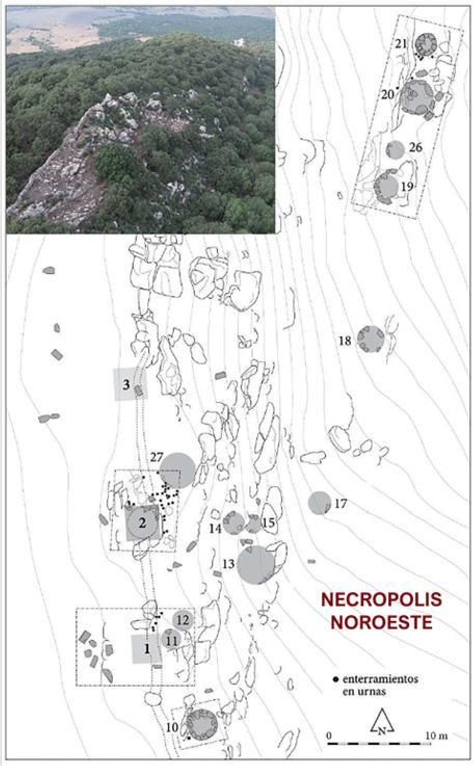 Distribución de la Necrópolis noroeste en la Silla del Papa.