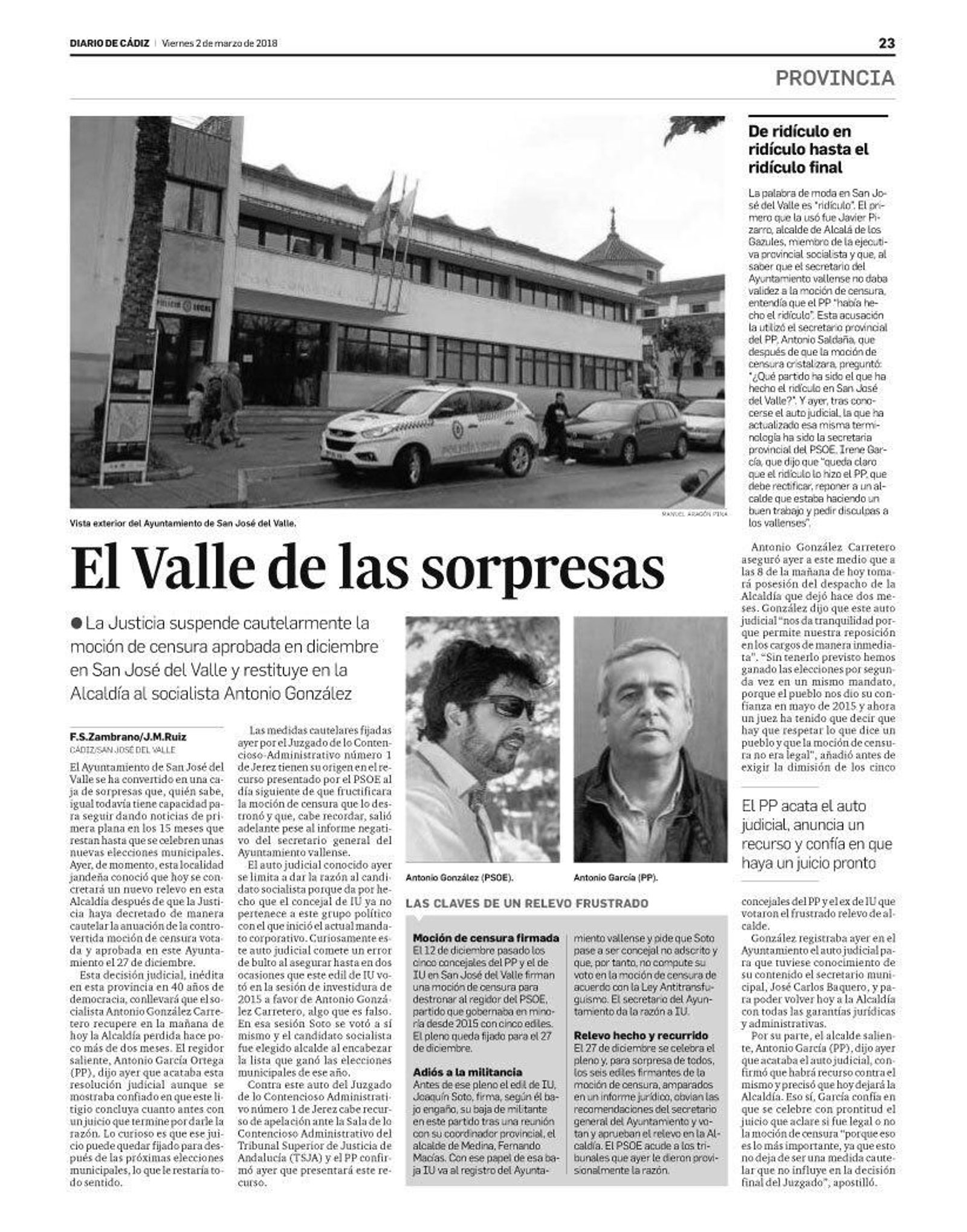La Justicia anuló la moción de censura a principios de marzo de 2018. La Justicia anuló la moción de censura a principios de marzo de 2018.
