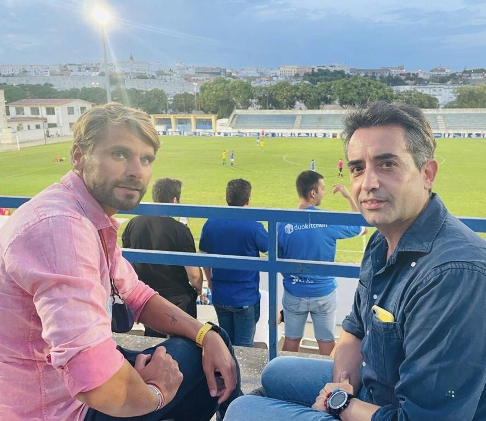Saldaña y Rafa Mateos, en el Pedro Garrido en el partido del Xerez CD ante Los Barrios