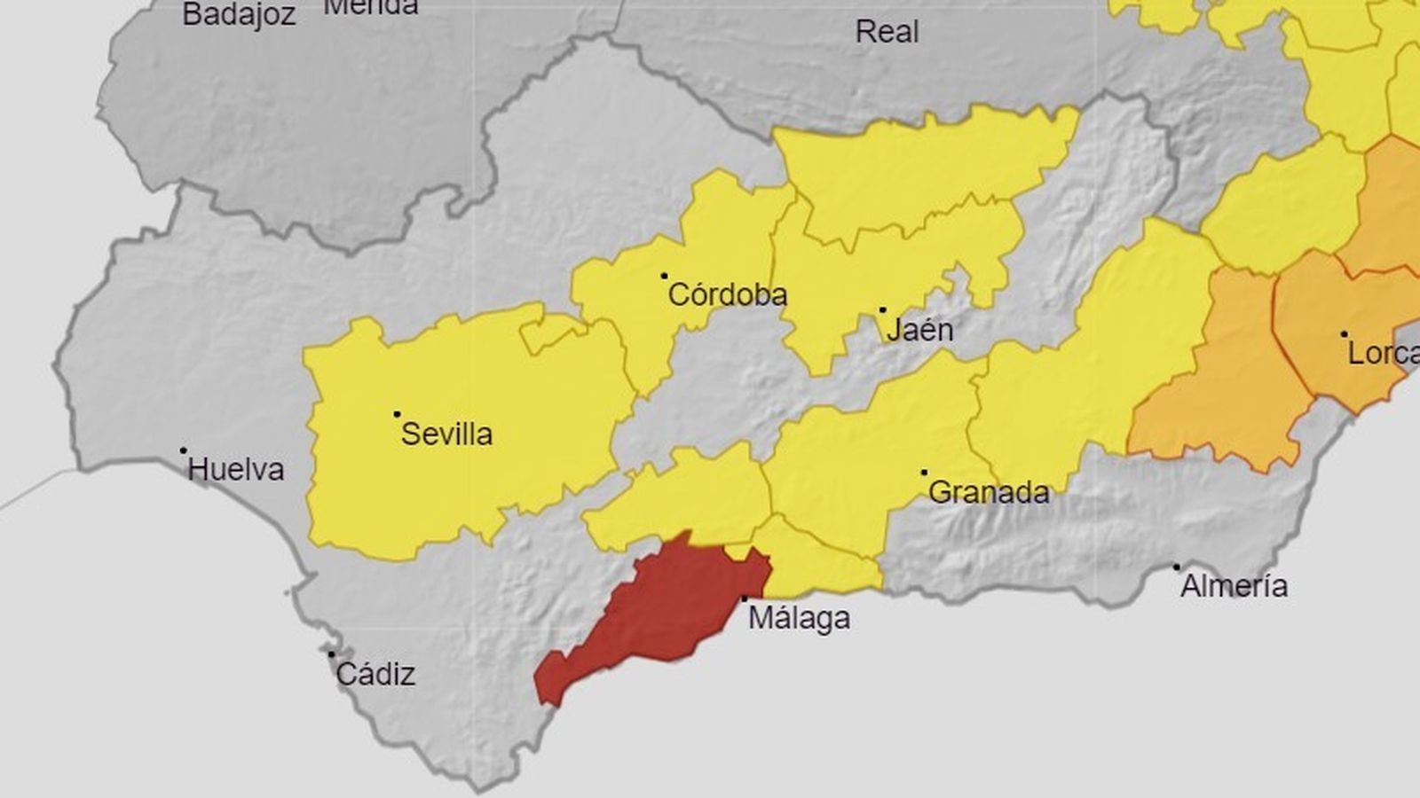 Mapa de avisos por calor para el jueves 20 de julio.