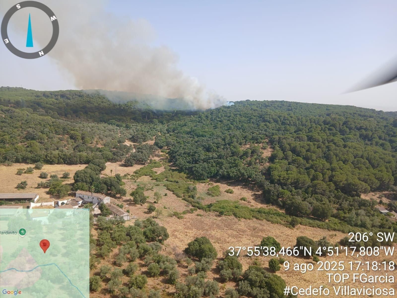 Zona donde se ha declarado el incendio forestal en la Sierra de Córdoba.