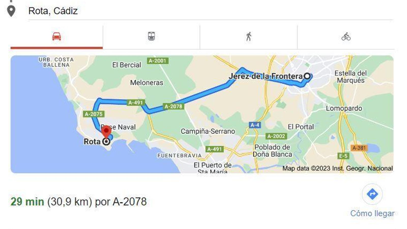 Distancia Jerez-Rota.