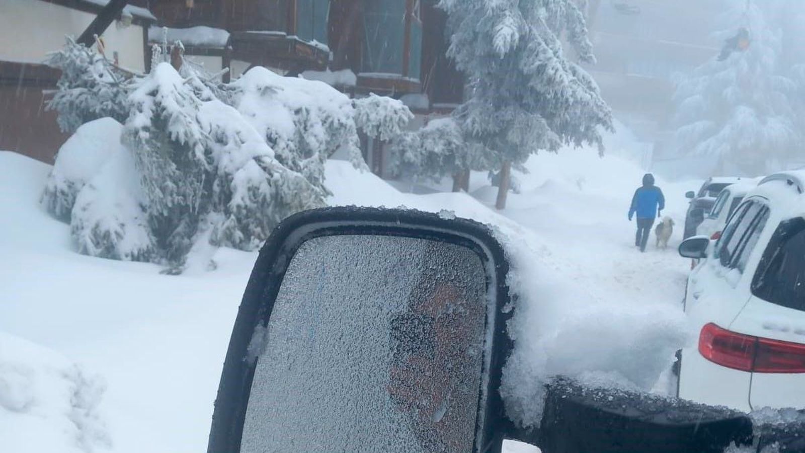 Atasco de vehículos este domingo en el entorno de la estación de esquí de Sierra  Nevada .