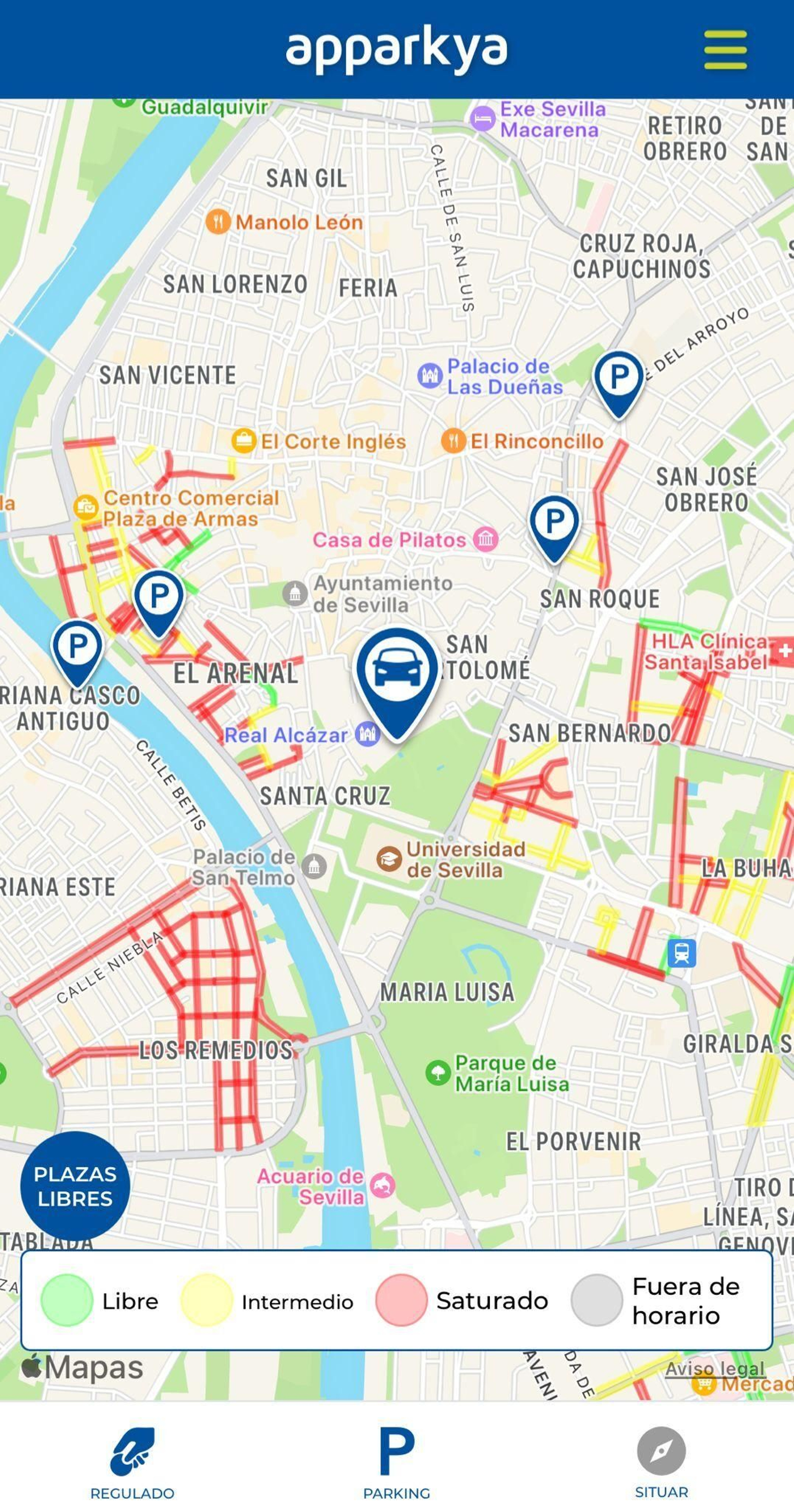 Otra captura de imagen de disponibilidad de plazas en la zona azul.